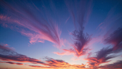 Twilight sky with flowing ink trails and golden clouds, creative expression