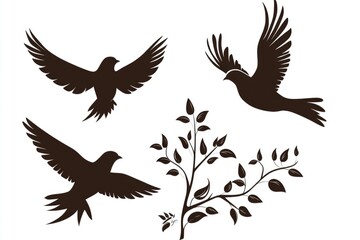 Fototapeta premium Silhouette images of four different bird species