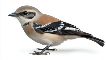 Stunning full body shot of a Northern Mockingbird on a white background showcasing intricate feather details
