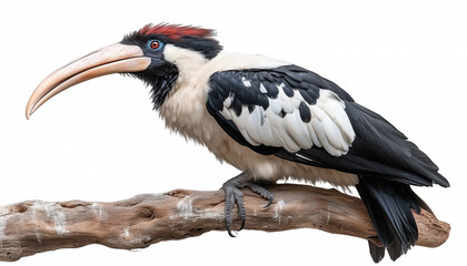 Obraz premium Oriental pied hornbill perched on branch isolated on white background in high resolution detail