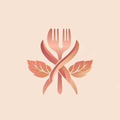Fototapeta premium Elegant restaurant logo with crossed forks and leaves. Possible use in marketing materials