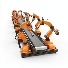 3D icon cartoon assembly line with robotic arms, isolated on a white background --quality 2
