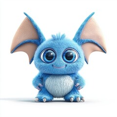3D icon cartoon baby monster with big ears and tiny wings, isolated on a white background --quality 2