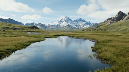 Serene Mountain Landscape with Reflection in Still Water