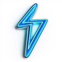 3D icon cartoon blue neon lightning symbol, isolated on a white background --quality 2