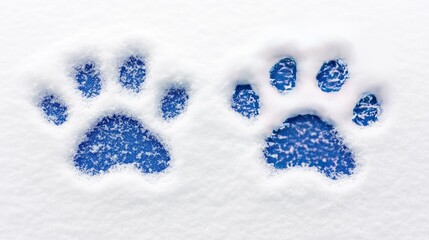 Two Blue Paw Prints in Fresh White Snow