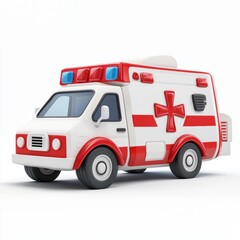 3D icon cartoon ambulance with a medical cross, isolated on a white background --quality 2