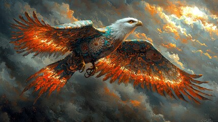 Mechanical Eagle Soaring Through Clouds