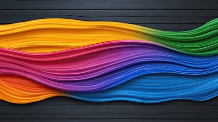 Vibrant Rainbow Paint Strokes on Dark Wood Background