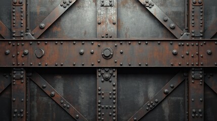 Industrial riveted steel beams with rustic weathered metal texture