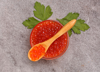 bowl of red caviar top view