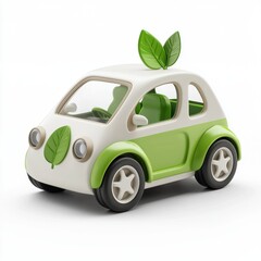 3D icon cartoon eco-friendly electric car with a green leaf symbol isolated on a white background --quality 2