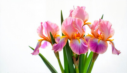 Fototapeta premium Irises on white background for greeting card with copy space