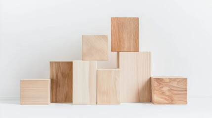 Obraz premium Wooden blocks arranged in an abstract pattern on a light background
