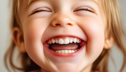Fototapeta premium Laughing baby child teeth.