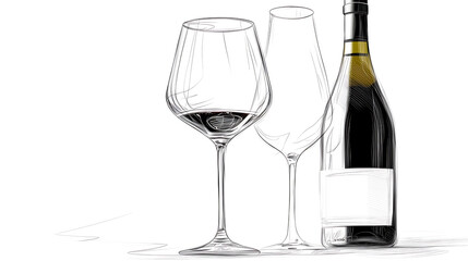 A bottle of wine is next to two wine glasses. generated using AI