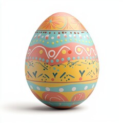 3D icon cartoon decorated Easter egg with patterns, isolated on a white background 