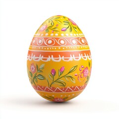 3D icon cartoon decorated Easter egg with patterns, isolated on a white background 