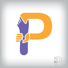 Unique handshake letter P design logo. Collaboration, help, agreement and teamwork corporate company design.	