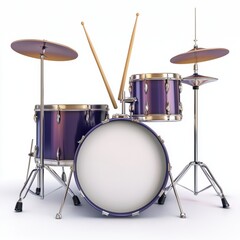 3D icon cartoon drum set with drumsticks, isolated on a white background --quality 2