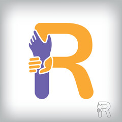 Unique handshake letter R design logo. Collaboration, help, agreement and teamwork corporate company design.	