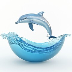 Obraz premium 3D icon cartoon dolphin jumping out of water, isolated on a white background --quality 2