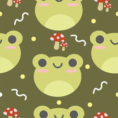Hand drawn cute frog seamless pattern. Suitable for use for children's and baby product, backdrop, wrapping paper, and also printed on fabrics for clothes, t-shirts, blankets, textiles, etc