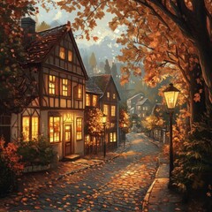 Autumn Evening in a Charming Village