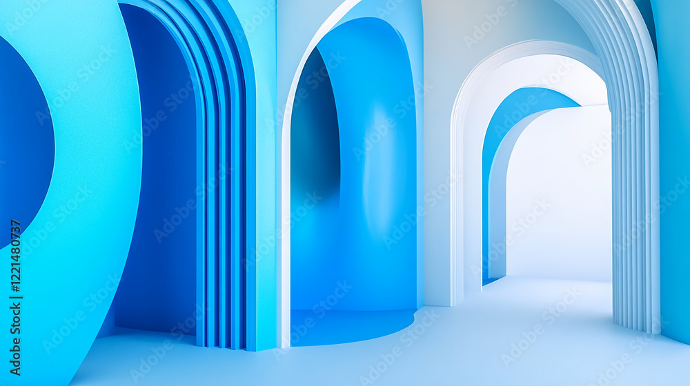 Poster Abstract blue arches with smooth curves and soft gradients in modern digital design
