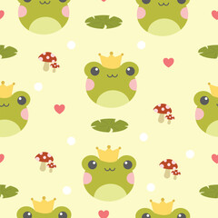 Hand drawn cute frog seamless pattern. Suitable for use for children's and baby product, backdrop, wrapping paper, and also printed on fabrics for clothes, t-shirts, blankets, textiles, etc