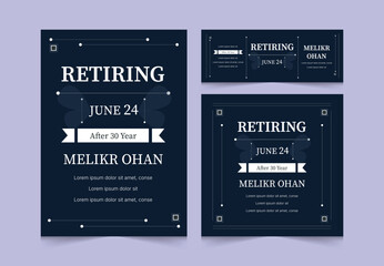 Set of Retirement Party Invitation Design Template. Happy retirement flyer, square banner, facebook cover and a4 poster vector design.
