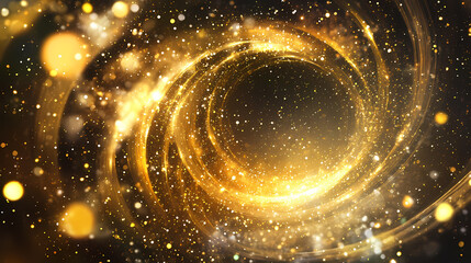 Golden galactic tunnel circular composition, starry lightscape, cosmic journey concept. Galactic Path. Illustration