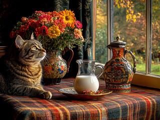 still life with flowers and tea © OceanBlue