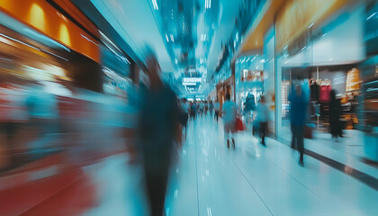 Motion blur of people bustling in a shopping mall