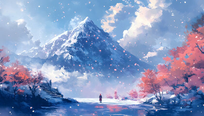 Mountain peak in the snow