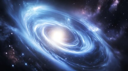 Fototapeta premium Swirling blue galaxy with light center, space exploration
