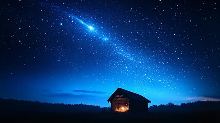 Fototapeta premium Starry night sky over a dimly lit stable.