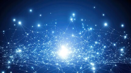 Obraz premium Global network connection, data flow, digital future, glowing nodes, abstract background; tech presentation