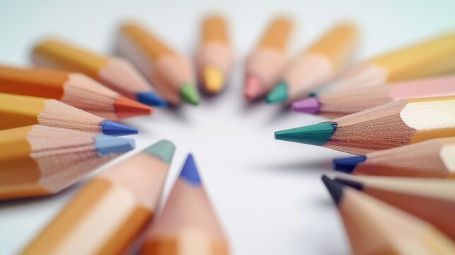 A collection of colorful pencils arranged in a circular shape, great for artistic or creative projects