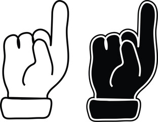 Simple Black and White Hand Pointing Up Icon Set vector on white background