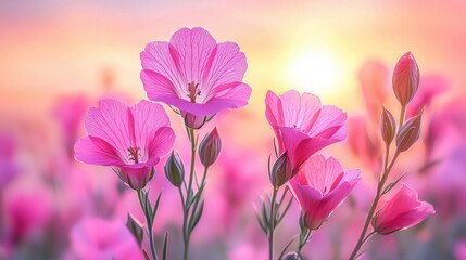 Fototapeta premium Pink Flowers at Sunset: A Serene Bloom
