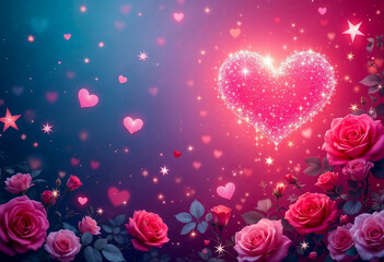 happy valentine day,new year,mother day, father day, sister's day, Brother day, teacher day,perpose day,women day, Beautiful Heart Roses and star banner or Card.generative ai