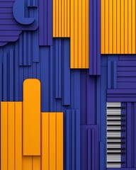 Obraz premium A vibrant abstract composition featuring layered geometric shapes in blue and orange, creating a visually striking modern design.