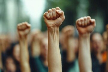A group of people holding up their hands in joy and celebration, possibly at a concert or event