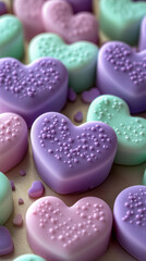 Obraz premium Colorful heart-shaped candies in pastel hues perfect for celebrating love and special occasions
