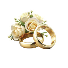 Realistic Wedding Rings with Flowers Asset. Vector Illustration