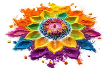 Celebrating Holi with Colorful Rangoli Art Isolated on transparent background.