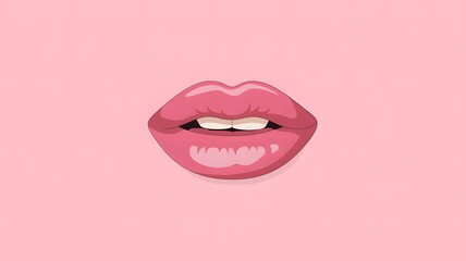 Minimalistic Illustration of Glossy Pink Lips on a Soft Pastel Pink Background