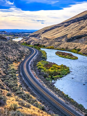 Yakima River and train tracks in Yakima River Canyon
