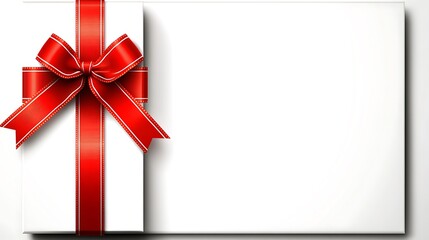 Gift box with red ribbon; background is white; blank use